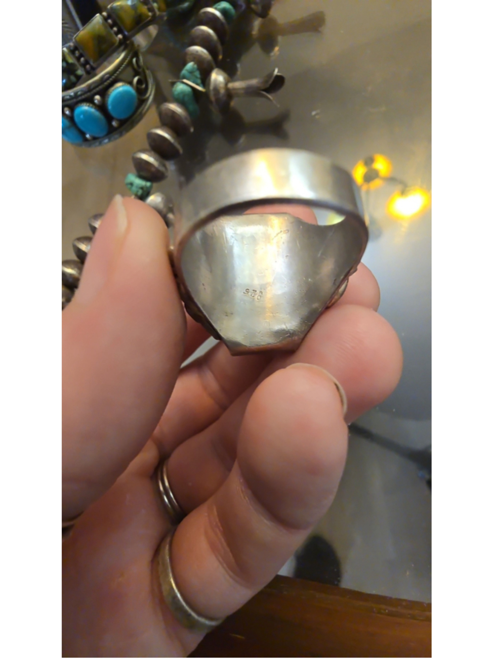 925 Tibetan Turquoise Saddle Ring - Picture 2 of 4